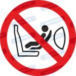  Gyerekülés beszerelése tilos piktogram matrica ISO 7010 P074 : Tábla-matrica mérete - 200 x 200 mm, Tábla-matrica típusa - matrica