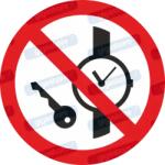  Óra és fémtárgy tilos piktogram matrica P008 : Tábla-matrica mérete - 50 x 50 mm (4db), Tábla-matrica típusa - matrica