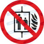  Tűz esetén liftet használni tilos piktogram matrica ISO 7010 P020 : Tábla-matrica mérete - 200 x 200 mm, Tábla-matrica típusa - matrica