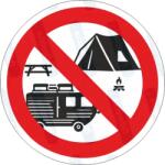  Kempingezni tilos piktogram matrica : Tábla-matrica mérete - 200 x 200 mm, Tábla-matrica típusa - matrica