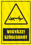  Vigyázz szögesdrót piktogram+felirat tábla matrica : Tábla-matrica mérete - A3 / 297 x 420 mm, Tábla-matrica típusa - 3mm pvc tábla