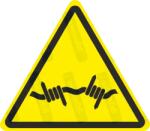  Szögesdrót veszélye piktogram matrica W033 : Tábla-matrica mérete - 200 x 175 mm, Tábla-matrica típusa - matrica