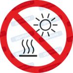  Közvetlen napfénynek vagy forró felületnek kitenni tilos piktogram matrica ISO 7010 P068 : Tábla-matrica mérete - 150 x 150 mm, Tábla-matrica típusa - matrica