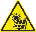  Napelem figyelmeztető piktogram matrica : Tábla-matrica mérete - 200 x 175 mm, Tábla-matrica típusa - matrica