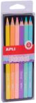 APLI színes ceruzák, 6 db/doboz, színek: sárga, narancs, lazac, lila, türkiz, kék, 5 mm-es hegy, háromszög alakú ceruza, pasztellszínek (EMGAL018059)
