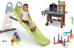 Smoby Set tobogan cu dublu val și grătar cu cu bucătărie Toboggan Life Smoby lungimea suprafeței de alunecare 200 cm cu apă și set sportiv cu cărucior de golf (SM820405-25)