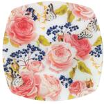  IRIS üveg tányér, nagy rózsa mintás, rózsaszín 25 x 25cm (102058)