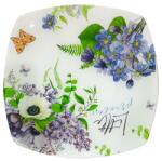  IRIS üveg tányér, lila virágcsokor mintás 25 x 25cm (102064)