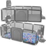 Malatec Gyermek járóka kosárral és kapuval, szürke 235x129cm, 30 db labdával