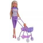 Simba Toys Papusa Simba Steffi Love Baby Walk 29 cm mov cu carucior si accesorii (S105733067-MOV) - ookee Papusa