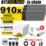 AustrianSolar Kit Complet Sistem Fotovoltaic 500kW On-Grid TRIFAZAT, cu Montaj, Invertor INVT si 910 panouri fotovoltaice Austrian Solar, 550W (ASOL_TRI_500kW _Panta)