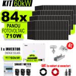 AustrianSolar Kit Complet Sistem Fotovoltaic 60kW On-Grid trifazic, Tabla cutata Panou sandwich Micro, Invertor INVT si 84 panouri fotovoltaice X-energy Longi 710 W (XSOL_TRIF_60KW_Cutata_Micro)