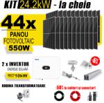 AustrianSolar Kit Complet Sistem Fotovoltaic 24kW Hibrid trifazat, cu Montaj, Invertor INVT XD10KTR si 44 panouri fotovoltaice Austrian Solar, 550W (ASOL_HI_TRI_24,2KW_Panta)