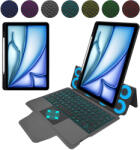 Techsuit - KeyTab Pro + Képernyővédő (RGB Vezeték nélküli Billentyűzettel/ Stylus Toll Tartóval) - iPad Air 11 2024/2025 - Fekete tok