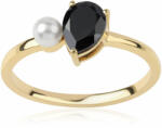  Aranyozott Ezüst Gyűrű Fekete Spinellel és Édesvízi Gyönggyel