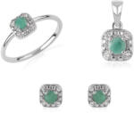  Ezüst Ékszerszett Brazil Smaragddal és Fehér Topázzal - Fülbevaló, Gyűrű, Medál