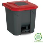PLANET Szelektív hulladékgyűjtő konténer, műanyag, pedálos, antracit/piros, 30L