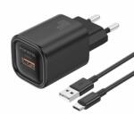 FONENG fali töltő EU68 18W 1xUSB QC3.0 + USB-C kábel Fekete
