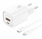 FONENG fali töltő EU70 PD 20W 1xUSB-C + 1xUSB QC3.0 + kábel USB-C - Lightning Fehér