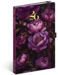 Realsystem Határidőnapló REALSYSTEM 130x210 mm 2 hét oldalpáronként sárga lapos Purple flowers 2026 (5414-PF) - robbitairodaszer