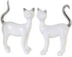  Gyönyörű hófehér kerámia macska szobor, ezüst fülekkel és farokkal 17cm
