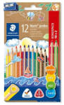 STAEDTLER Színes ceruza készlet, háromszögletű, vastag, hegyezővel, STAEDTLER "Noris® Jumbo 128", 10+2 különböző szín