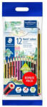 STAEDTLER Színes ceruza készlet, hatszögletű, ajándék grafitceruzával és radírral, STAEDTLER "Noris 185", 12 különböző szín