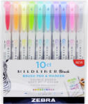 Zebra Ecsetirón készlet, 0, 5/0, 7 mm, kétvégű, ZEBRA "Mildliner Brush&Marker", 10 különböző szín