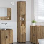 vidaXL Шкаф за баня Дъб 30 x 35 x 192 см Инженерно дърво & Метал (883343)