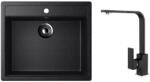 Ulgran U-104-308 Gránit Egymedencés Mosogatótálca és Gamma Nook Mosogató Csaptelep Szett - Szemcsés Fekete (U-104-308-BNK-bp)