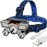Purlov LED fejlámpa, vízálló, 4 féle világítási móddal, USB töltéssel