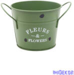  Bádog füles kaspó 13, 5cm - Zöld