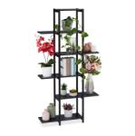 Relax 6 polcos virágtartó állvány fém keretes növénytartó fekete virágpolc