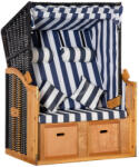 Osoam Kétszemélyes strandszék rattan heverő dönthető háttámlával kék-fehér 118x79x160 cm kerti kuckó csíkos strandfotel