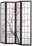 VEVOR Térelválasztó 4 paneles japán stílusú paraván fekete fa keret, cseresznyevirág mintás, összecsukható (RSPF4MBLXTA08J8ANV0)