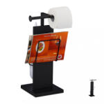 Relaxdays Modern WC kefe és WC papír tartó újságtartóval matt fekete 48, 5 x 25, 5 x 20 cm