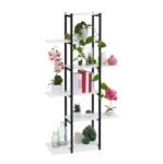 Relax 6 polcos virágtartó állvány fém keretes növénytartó fekete-fehér virágpolc