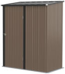 Aosom Kerti kis ház 161x94x196 cm fém kerti tárolóház kültéri fészer barna szerszámos kamra ház