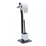 Relaxdays Modern WC kefe és WC papír tartó ívelt forma, acél antracit