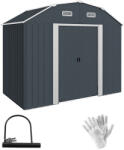 Aosom Horganyzott acél kerti kis ház 238x132x198 cm kerti tárolóház kültéri fészer sötétszürke szerszámos kamra ház