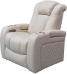  Luxus, egyszemélyes fekvőfotel, relax fotelágy elektromosan dönthető háttámlával, lábtartóval, pohártartóval és világítással bézs bőr (L4630-3906)
