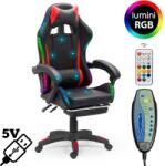  Scaun de gaming negru din piele ecologică cu lumini RGB OFF 303