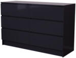 Intenso 6 fiókos komód - 120 cm - magasfényű fekete - miniwebshop