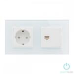 Smarthugo Dupla Sorolt Fehér Üvegkeretes Konnektor + LAN Csatlakozó RJ45 (sh2570001)