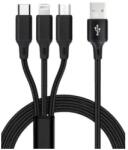  Fekete 3 az 1-ben USB-A Kábel- C171, 1.2m, Lightning / Type-C / Micro USB