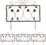 Relax Fém kerti dekor kerítés 47x57 cm barna kerítéspanel leveles virágyágyás szegély leszúrható ágyásszegély