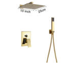 Dusche Fali zuhanyszett falba építhető falsík alatti csaptelep arany esőztetős zuhanyfej 25 cm és kézi zuhanyfejjel
