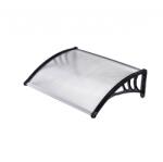 ZENN Előtető 100x80 cm fekete keret színtelen üregkamrás polikarbonát tetőlap kis kinyúlás keskeny előtető C típusú karral