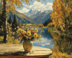 iPicasso Set pictura pe numere, cu sasiu, Flori sub cerul montan, 40x50 cm (PC40501414)