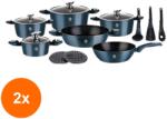 Grunberg Set 2 x 15 Vase din Aluminiu, Albastre, Capace din Sticla, Compatibile cu Plita cu Inductie, Grunberg (GUJ-2xGR2715A)